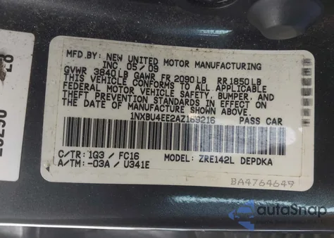 2010 Toyota Corolla Le из США, поврежденный, VIN 1NXBU4EE2AZ189216